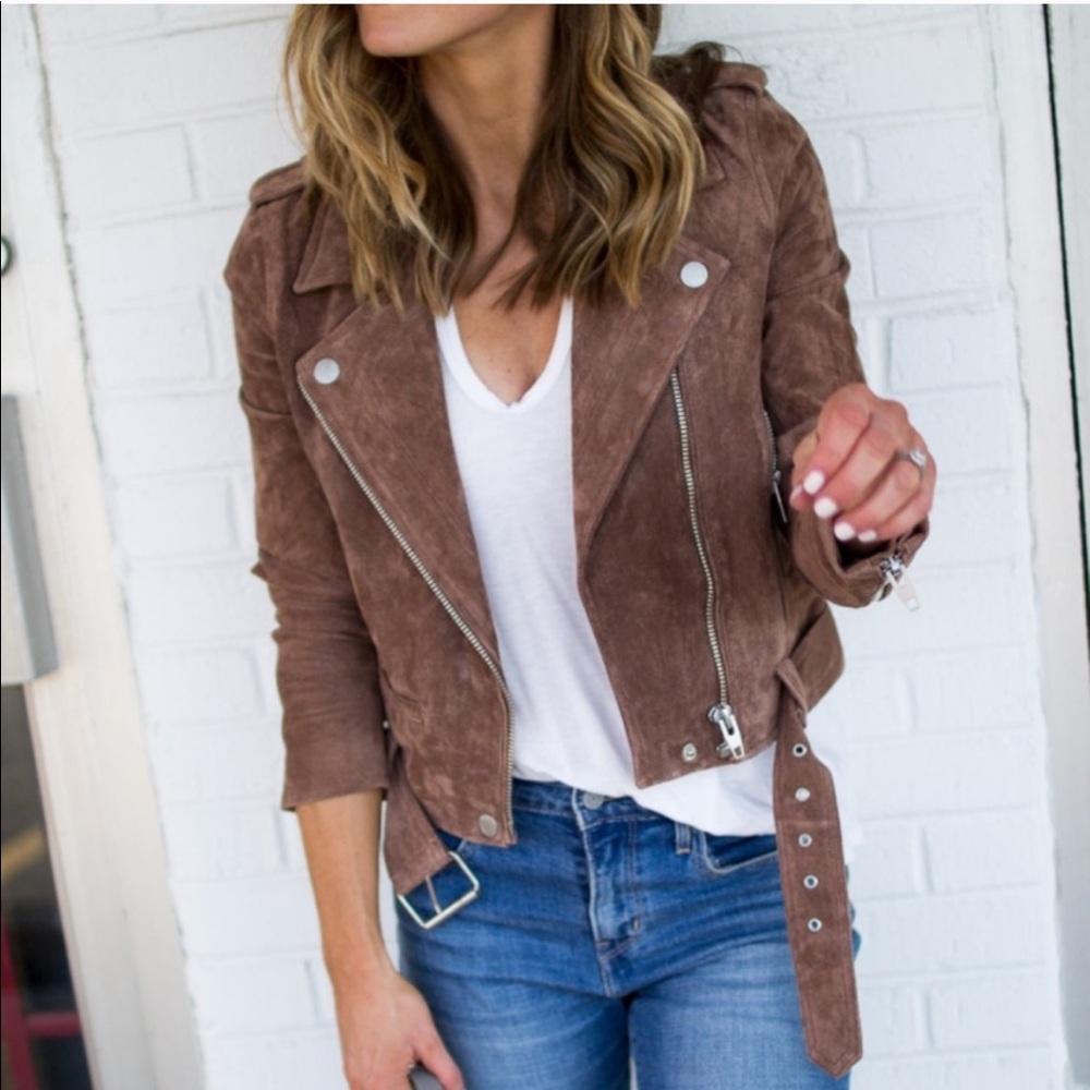 blank nyc suede moto jacket in coffee brown